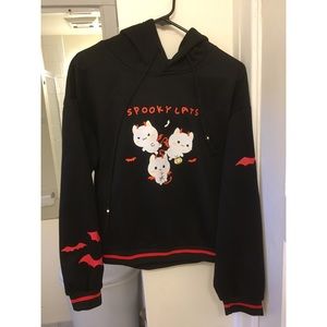 Spooky Cats Mid Crop Sweater w/ Devil Horns